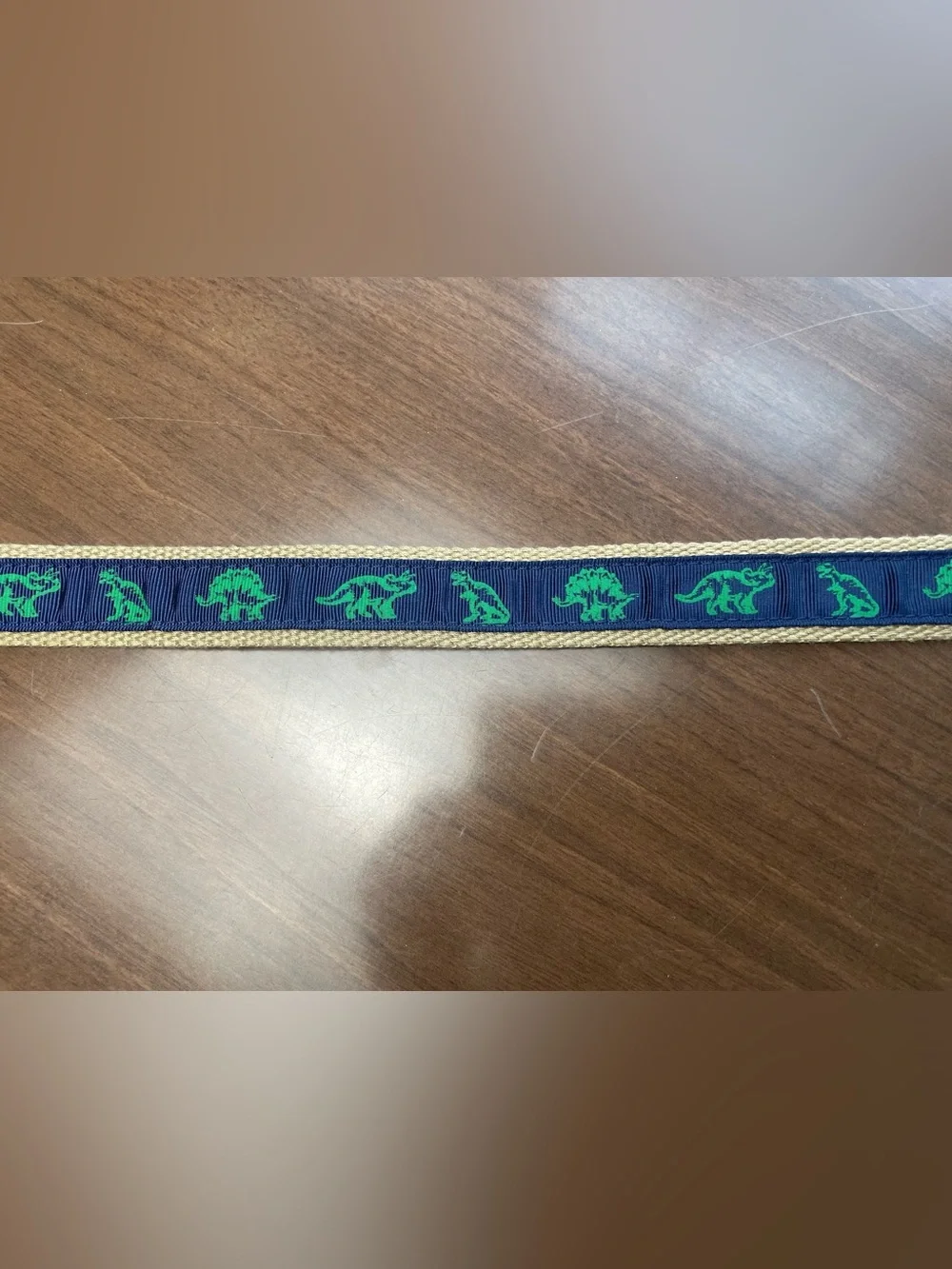 Kids Navy Ribbon Belt with Green Dinosaurs